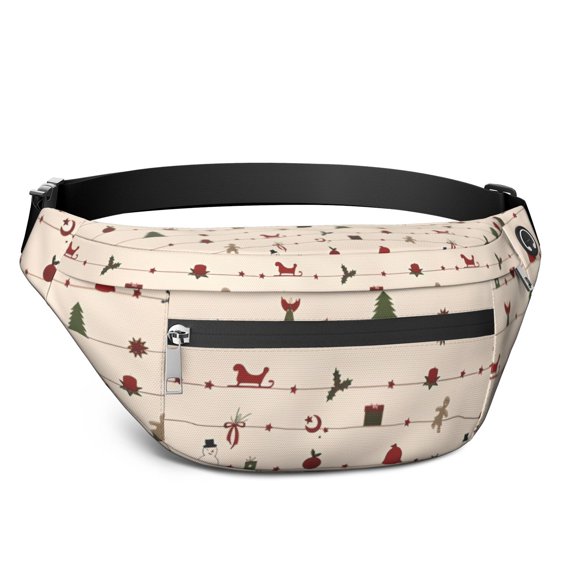 Fanny Pack Beige Christmas Decoration Pattern Waist Pack Bag,Running Cross Bag,Waterproof Large Fanny Packs for Women Men for Travel Running Hiking Cycling