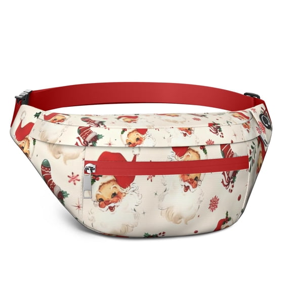 Fanny Pack Beige Christmas Santa Pattern Waist Pack Bag,Running Cross Bag,Waterproof Large Fanny Packs for Women Men for Travel Running Hiking Cycling