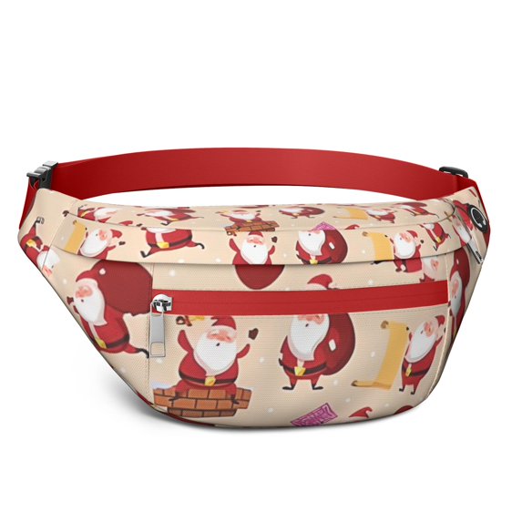 Fanny Pack Beige Christmas Santa Pattern Waist Pack Bag,Running Cross Bag,Waterproof Large Fanny Packs for Women Men for Travel Running Hiking Cycling