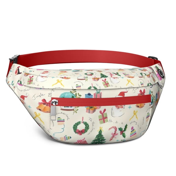 Fanny Pack Beige Christmas Santa Pattern Waist Pack Bag,Running Cross Bag,Waterproof Large Fanny Packs for Women Men for Travel Running Hiking Cycling