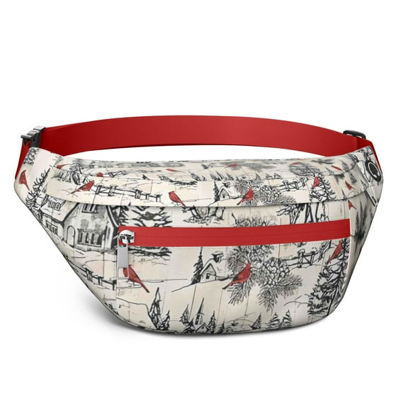 Fanny Pack Beige Christmas Winter Scene Pattern Waist Pack Bag,Running Cross Bag,Waterproof Large Fanny Packs for Women Men for Travel Running Hiking Cycling