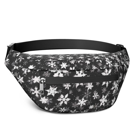 Fanny Pack Black Christmas Snowflake Pattern Waist Pack Bag,Running Cross Bag,Waterproof Large Fanny Packs for Women Men for Travel Running Hiking Cycling