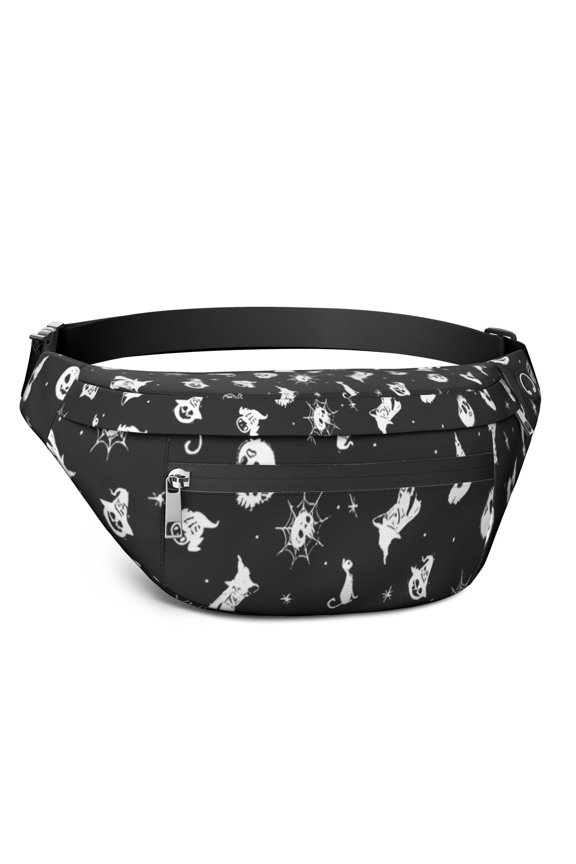 Fanny Pack Black Halloween Cat Skull Pattern Waist Pack Bag,Running Cross Bag,Waterproof Large Fanny Packs for Women Men for Travel Running Hiking Cycling