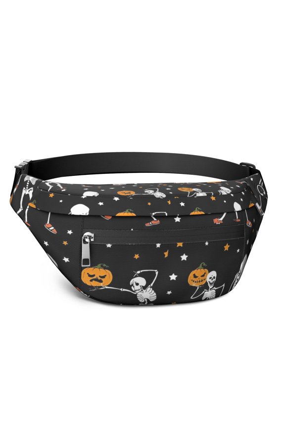 Fanny Pack Black Halloween Dancing Skeletons Waist Pack Bag,Running Cross Bag,Waterproof Large Fanny Packs for Women Men for Travel Running Hiking Cycling