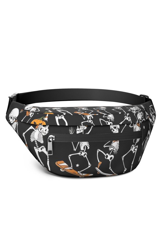 Fanny Pack Black Halloween Dancing Skeletons Waist Pack Bag,Running Cross Bag,Waterproof Large Fanny Packs for Women Men for Travel Running Hiking Cycling