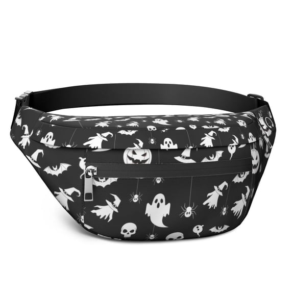 Fanny Pack Black Halloween Ghost Pumpkin Pattern Waist Pack Bag,Running Cross Bag,Waterproof Large Fanny Packs for Women Men for Travel Running Hiking Cycling