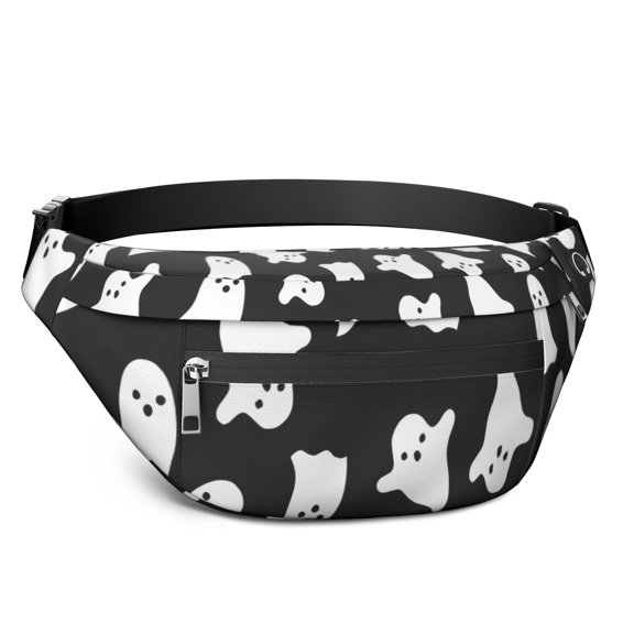 Fanny Pack Black Halloween Ghosts with Boo Waist Pack Bag,Running Cross Bag,Waterproof Large Fanny Packs for Women Men for Travel Running Hiking Cycling