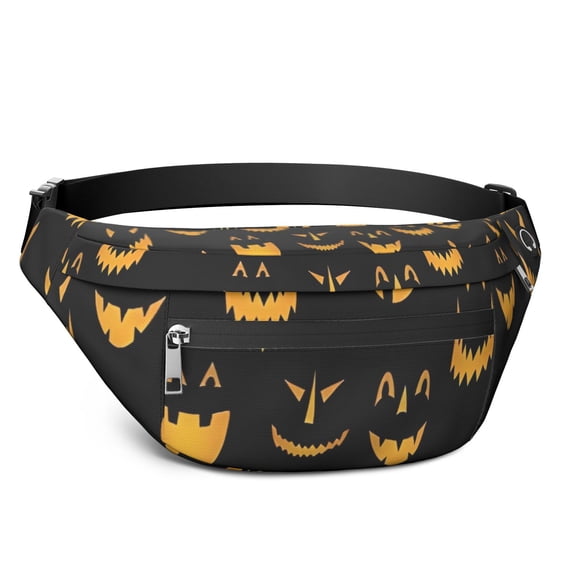 Fanny Pack Black Halloween Pumpkin Faces Waist Pack Bag,Running Cross Bag,Waterproof Large Fanny Packs for Women Men for Travel Running Hiking Cycling