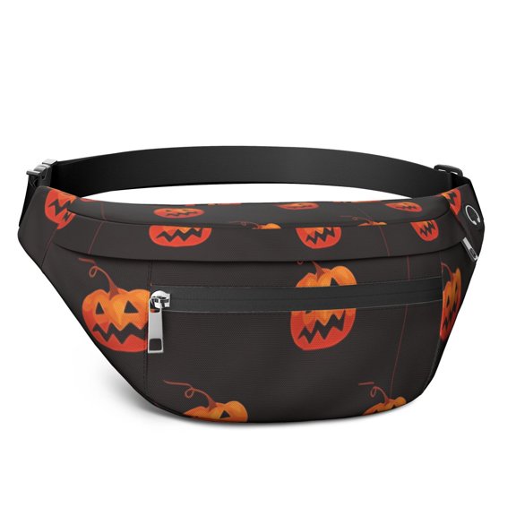Fanny Pack Black Halloween Pumpkins Waist Pack Bag,Running Cross Bag,Waterproof Large Fanny Packs for Women Men for Travel Running Hiking Cycling