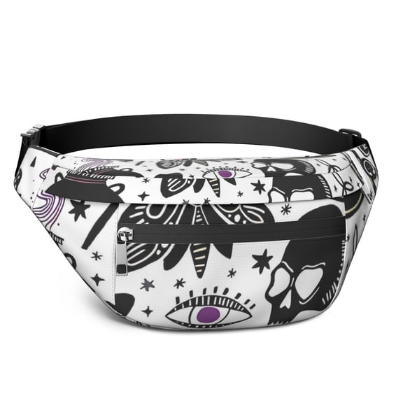 Fanny Pack Black Halloween Witchcraft Elements Waist Pack Bag,Running Cross Bag,Waterproof Large Fanny Packs for Women Men for Travel Running Hiking Cycling