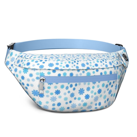 Fanny Pack Blue Christmas Snowflake Pattern Waist Pack Bag,Running Cross Bag,Waterproof Large Fanny Packs for Women Men for Travel Running Hiking Cycling