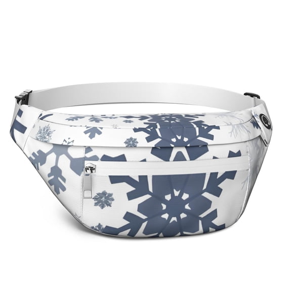 Fanny Pack Blue Christmas Snowflake Pattern Waist Pack Bag,Running Cross Bag,Waterproof Large Fanny Packs for Women Men for Travel Running Hiking Cycling