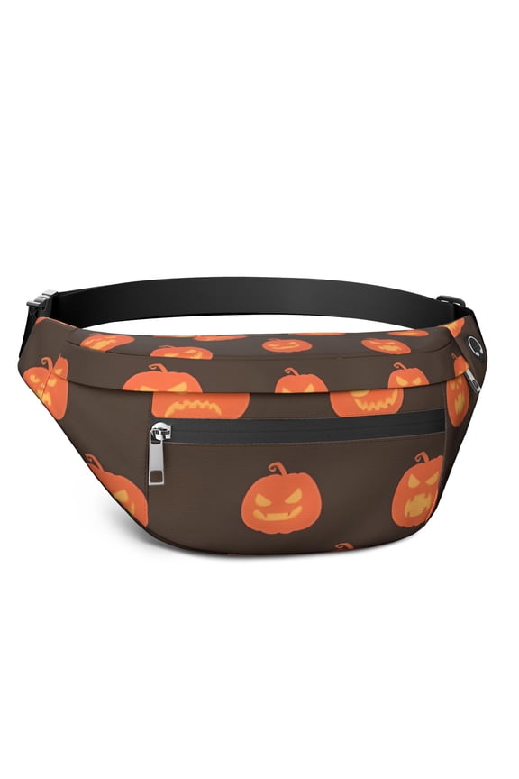 Fanny Pack Brown Halloween Pumpkin Faces Waist Pack Bag,Running Cross Bag,Waterproof Large Fanny Packs for Women Men for Travel Running Hiking Cycling
