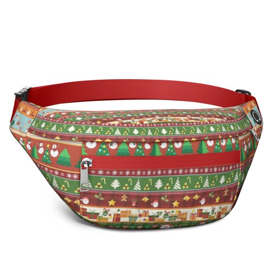 Fanny Pack Colorful Christmas Striped Pattern Waist Pack Bag,Running Cross Bag,Waterproof Large Fanny Packs for Women Men for Travel Running Hiking Cycling
