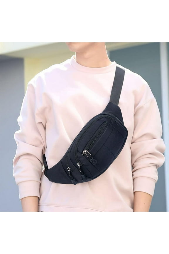 Fanny Pack Crossbody Waist Bag | Unisex Adjustable Strap | Large 3 Zipper Pockets | Water Resistant Lightweight Nylon | Multifunction Hip Bum Belt Bag | 28x14x10cm | Gray Brown Blue Red