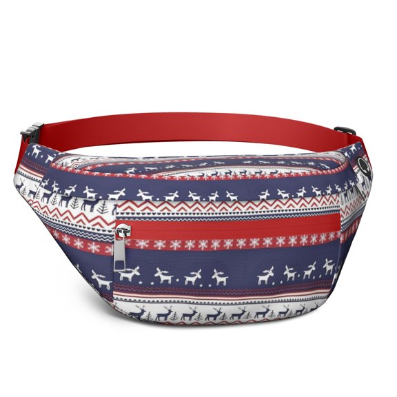 Fanny Pack Dark Blue Christmas Reindeer and Donkey Pattern Waist Pack Bag,Running Cross Bag,Waterproof Large Fanny Packs for Women Men for Travel Running Hiking Cycling