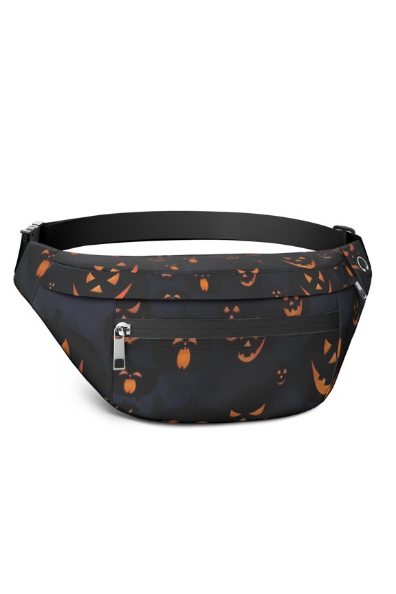 Fanny Pack Dark Blue Halloween Pumpkin Faces Waist Pack Bag,Running Cross Bag,Waterproof Large Fanny Packs for Women Men for Travel Running Hiking Cycling