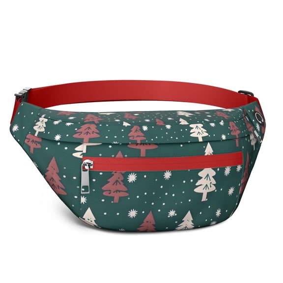 Fanny Pack Dark Green Christmas Tree Pattern Waist Pack Bag,Running Cross Bag,Waterproof Large Fanny Packs for Women Men for Travel Running Hiking Cycling