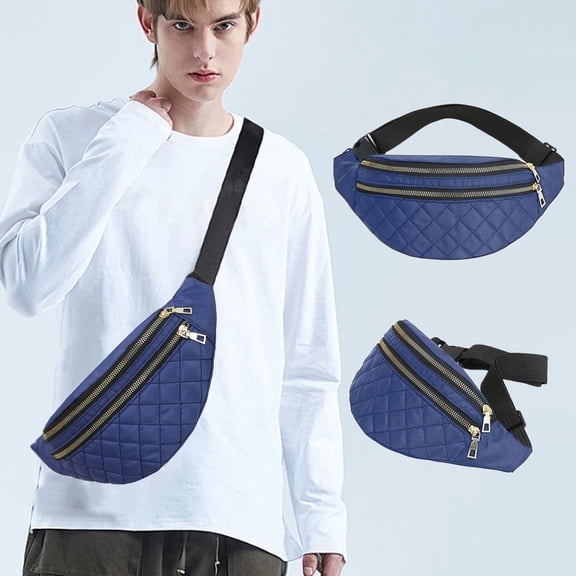 Fanny Pack For Women Men, Rvkxad Crossbody Belt Bag With 2 Zipper Pockets, Adjustable Waist Pack For Travel Cycling Running Hiking, Blue