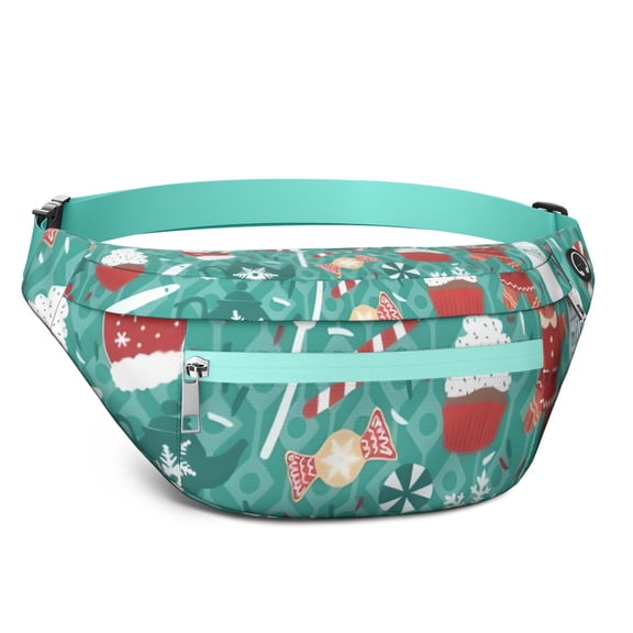 Fanny Pack Green Christmas Baking Pattern Waist Pack Bag,Running Cross Bag,Waterproof Large Fanny Packs for Women Men for Travel Running Hiking Cycling