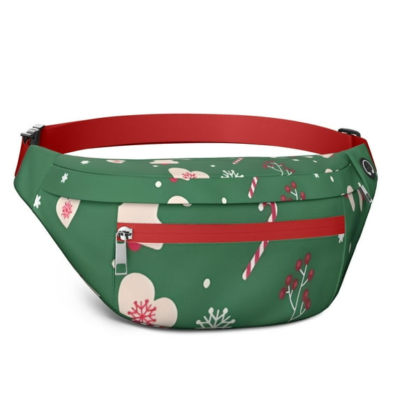 Fanny Pack Green Christmas Pattern Waist Pack Bag,Running Cross Bag,Waterproof Large Fanny Packs for Women Men for Travel Running Hiking Cycling