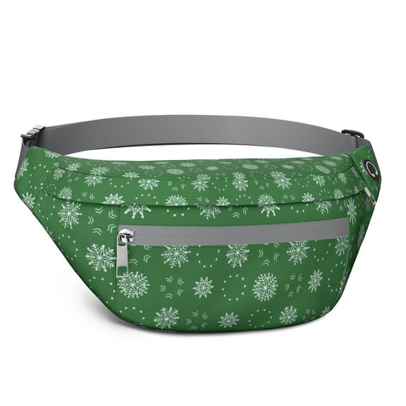 Fanny Pack Green Christmas Snowflake Pattern Waist Pack Bag,Running Cross Bag,Waterproof Large Fanny Packs for Women Men for Travel Running Hiking Cycling