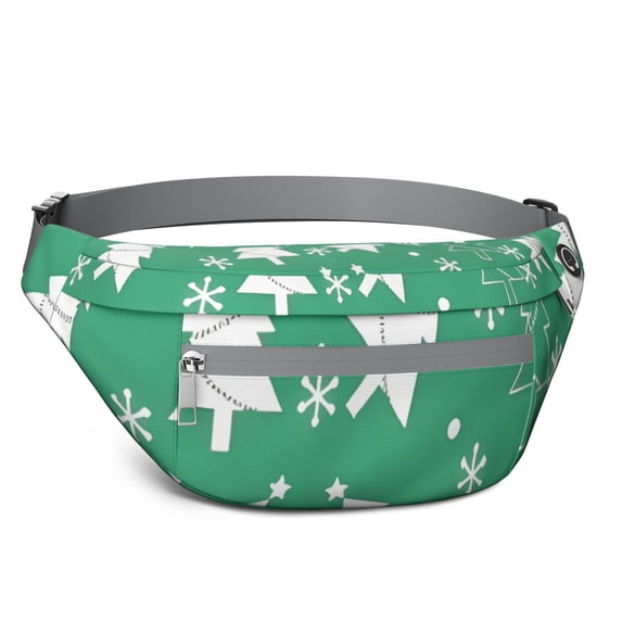 Fanny Pack Green Christmas Tree Pattern Waist Pack Bag,Running Cross Bag,Waterproof Large Fanny Packs for Women Men for Travel Running Hiking Cycling