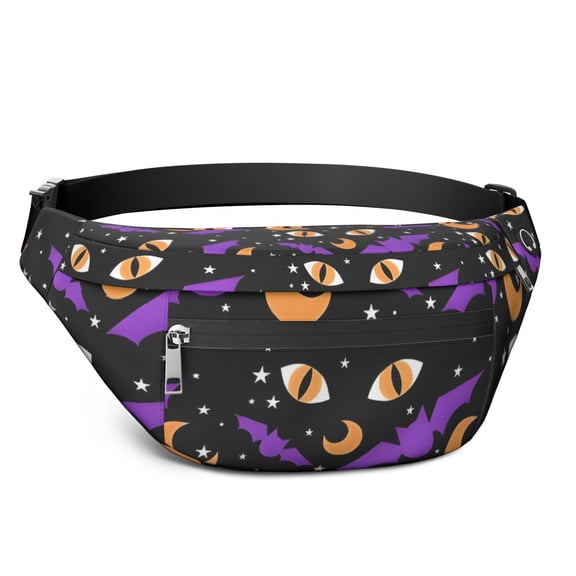 Fanny Pack Halloween Bats Moons and Eyes Waist Pack Bag,Running Cross Bag,Waterproof Large Fanny Packs for Women Men for Travel Running Hiking Cycling