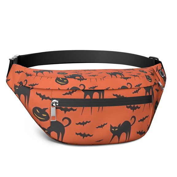 Fanny Pack Halloween Cat & Bat Pattern Waist Pack Bag,Running Cross Bag,Waterproof Large Fanny Packs for Women Men for Travel Running Hiking Cycling