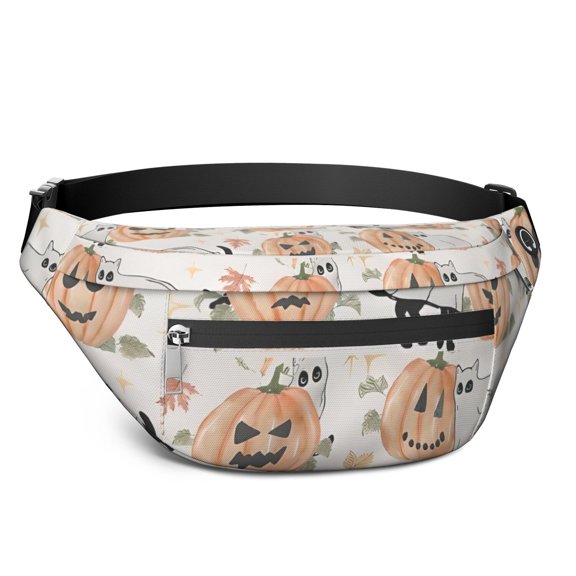 Fanny Pack Halloween Cats and Pumpkins Pattern Waist Pack Bag,Running Cross Bag,Waterproof Large Fanny Packs for Women Men for Travel Running Hiking Cycling