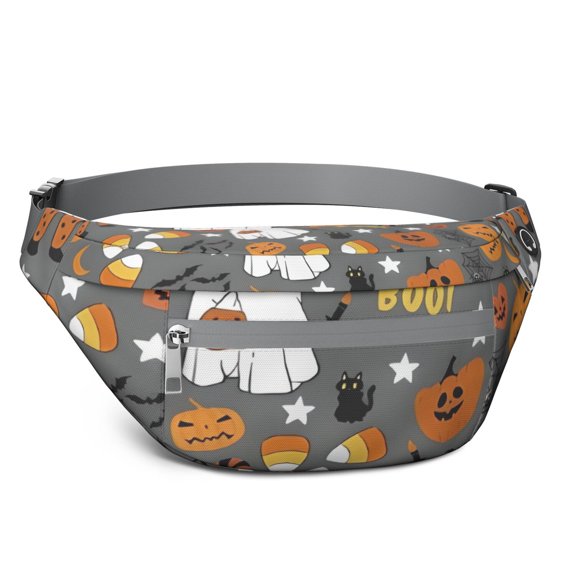 Fanny Pack Halloween Cute Ghosts with Boo Waist Pack Bag,Running Cross Bag,Waterproof Large Fanny Packs for Women Men for Travel Running Hiking Cycling