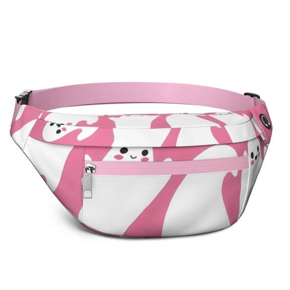 Fanny Pack Halloween Cute Ghosts on Pink Pattern Waist Pack Bag,Running Cross Bag,Waterproof Large Fanny Packs for Women Men for Travel Running Hiking Cycling