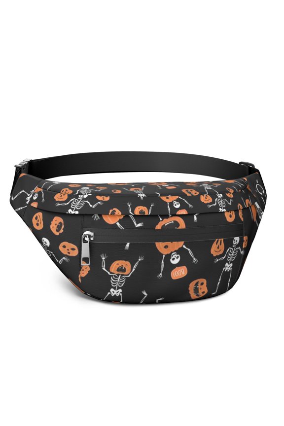 Fanny Pack Halloween Dancing Skeletons and Pumpkins Pattern Waist Pack Bag,Running Cross Bag,Waterproof Large Fanny Packs for Women Men for Travel Running Hiking Cycling