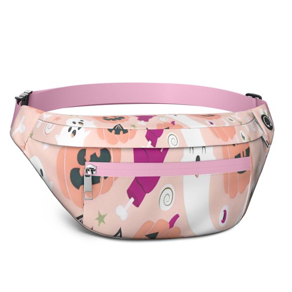Fanny Pack Halloween Ghosts Pumpkins and Bats Waist Pack Bag,Running Cross Bag,Waterproof Large Fanny Packs for Women Men for Travel Running Hiking Cycling
