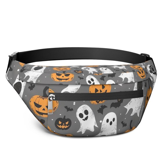 Fanny Pack Halloween Ghosts Pumpkins and Bats Waist Pack Bag,Running Cross Bag,Waterproof Large Fanny Packs for Women Men for Travel Running Hiking Cycling