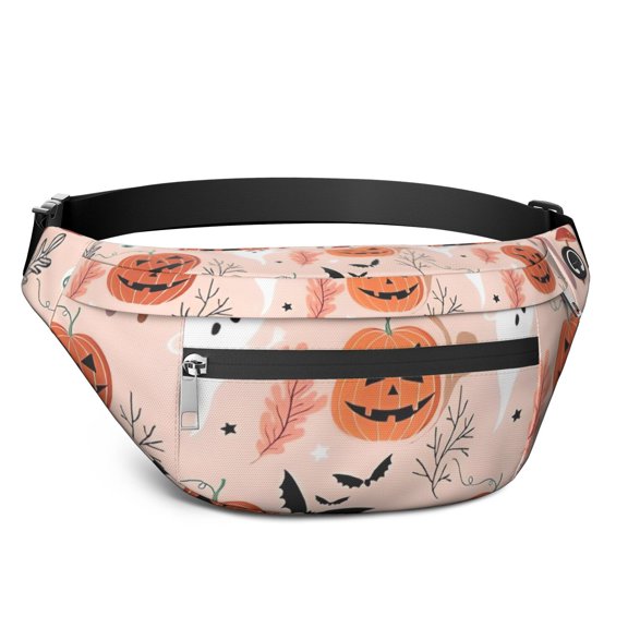Fanny Pack Halloween Ghosts and Pumpkins Pattern Waist Pack Bag,Running Cross Bag,Waterproof Large Fanny Packs for Women Men for Travel Running Hiking Cycling