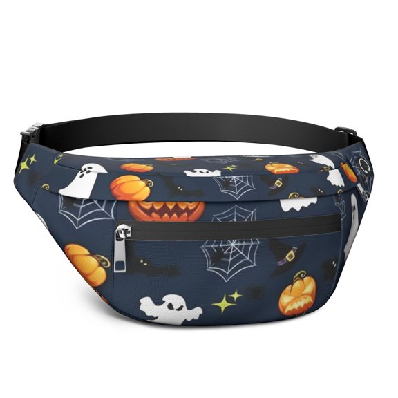 Fanny Pack Halloween Ghosts Pumpkins and Spider Webs Waist Pack Bag,Running Cross Bag,Waterproof Large Fanny Packs for Women Men for Travel Running Hiking Cycling