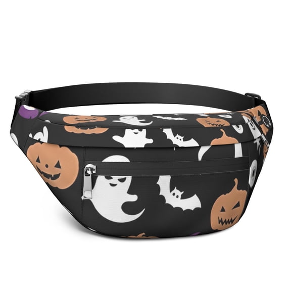 Fanny Pack Halloween Ghosts Pumpkins and Spooky Icons Waist Pack Bag,Running Cross Bag,Waterproof Large Fanny Packs for Women Men for Travel Running Hiking Cycling