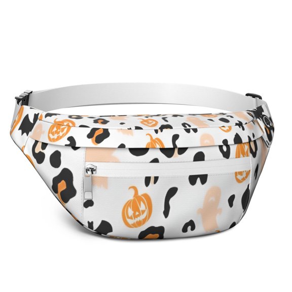 Fanny Pack Halloween Leopard Print Ghosts Bats and Pumpkins Waist Pack Bag,Running Cross Bag,Waterproof Large Fanny Packs for Women Men for Travel Running Hiking Cycling