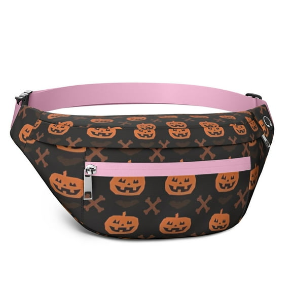 Fanny Pack Halloween Pumpkin & Bones Pattern Waist Pack Bag,Running Cross Bag,Waterproof Large Fanny Packs for Women Men for Travel Running Hiking Cycling