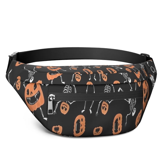 Fanny Pack Halloween Skeletons and Pumpkins Waist Pack Bag,Running Cross Bag,Waterproof Large Fanny Packs for Women Men for Travel Running Hiking Cycling