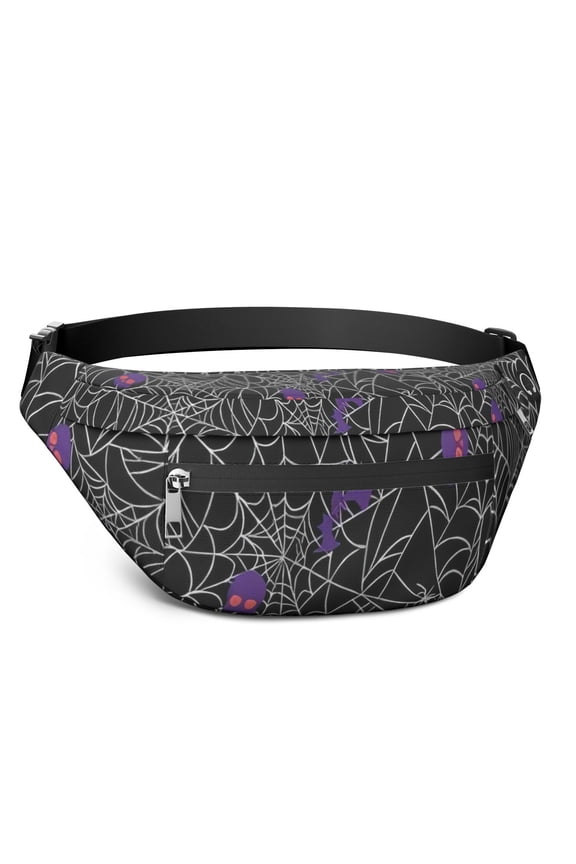 Fanny Pack Halloween Spider Web with Purple Icons Waist Pack Bag,Running Cross Bag,Waterproof Large Fanny Packs for Women Men for Travel Running Hiking Cycling