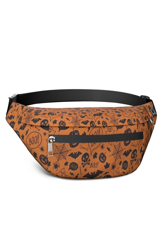 Fanny Pack Halloween Spooky Icons Pattern Waist Pack Bag,Running Cross Bag,Waterproof Large Fanny Packs for Women Men for Travel Running Hiking Cycling