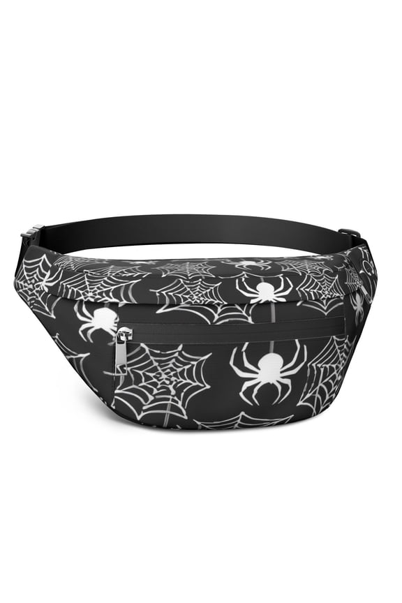 Fanny Pack Halloween White Spider Webs and Spiders Pattern Waist Pack Bag,Running Cross Bag,Waterproof Large Fanny Packs for Women Men for Travel Running Hiking Cycling