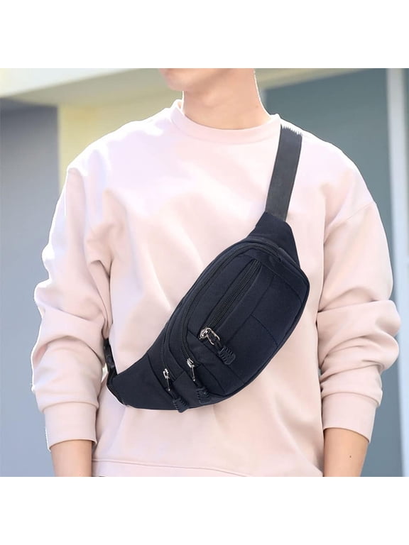 Fanny Pack for Men and Women, Crossbody Belt Bag with 3 Zipper Pockets, Adjustable Strap, for Travel, Cycling, Running, Hiking, and Outdoor Activities