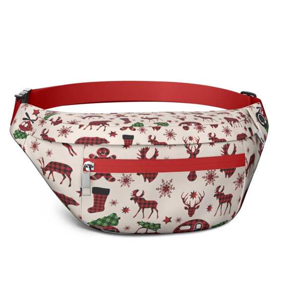 Fanny Pack Multicolor Christmas Camping Pattern Waist Pack Bag,Running Cross Bag,Waterproof Large Fanny Packs for Women Men for Travel Running Hiking Cycling