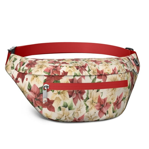 Fanny Pack Multicolor Christmas Floral Pattern Waist Pack Bag,Running Cross Bag,Waterproof Large Fanny Packs for Women Men for Travel Running Hiking Cycling