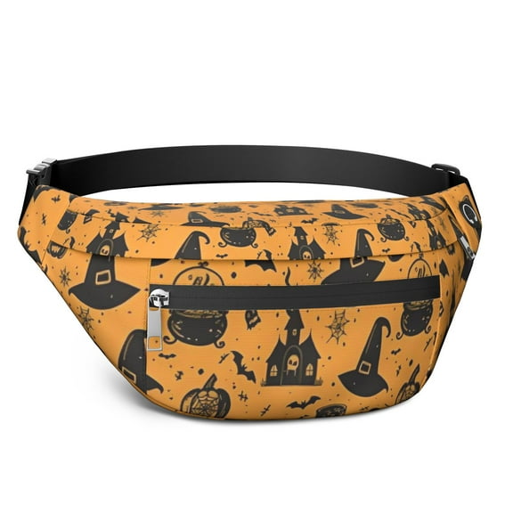 Fanny Pack Orange Witch Hat Halloween Pattern Waist Pack Bag,Running Cross Bag,Waterproof Large Fanny Packs for Women Men for Travel Running Hiking Cycling