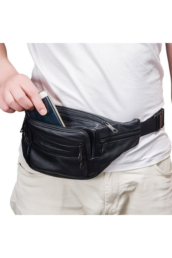 Fanny Pack Outdoor travel leather Fanny pack,Cowhide Leather Large Size 7 Pockets waist bag.Suitable