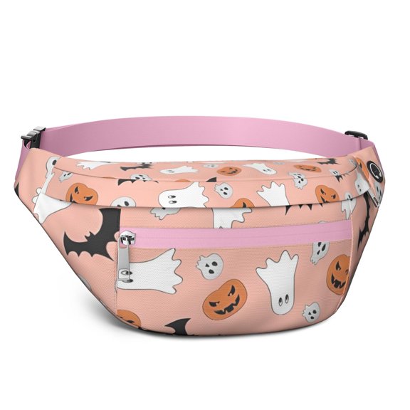 Fanny Pack Pastel Halloween Icons Pattern Waist Pack Bag,Running Cross Bag,Waterproof Large Fanny Packs for Women Men for Travel Running Hiking Cycling